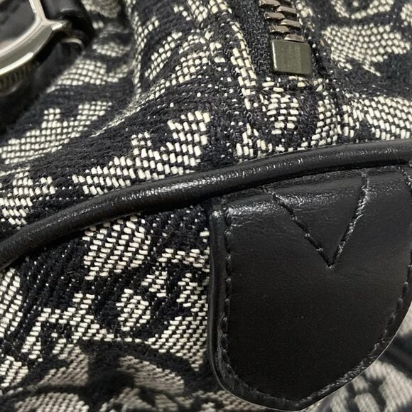 Auth DIOR/ChristianDior Trotteur Black Cream Jacquard Leather Handbag - Picture 12 of 16